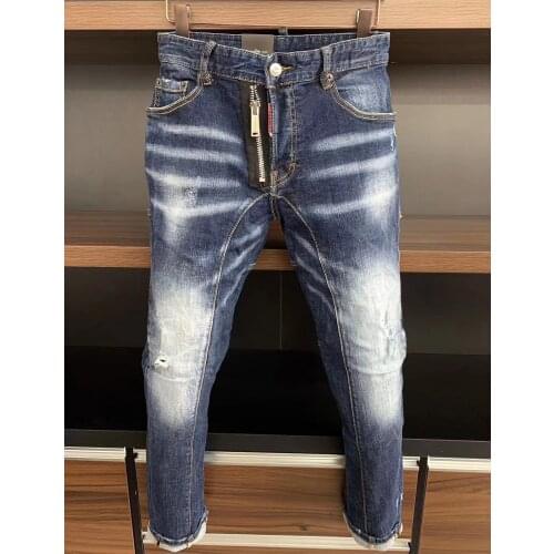 Fashion Tide Brand Dsquared2 Patch Applique Washed Frayed Hole Paint Point Mens Jeans graffiti jeans men A188