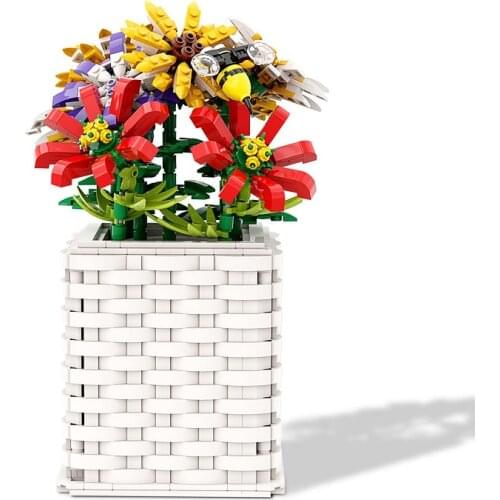 MOC Sunflower Orchid Plants Vase Building Blocks Flower Grass Potted Home Decoration Bricks Tree Ornaments Toy For Children Gift