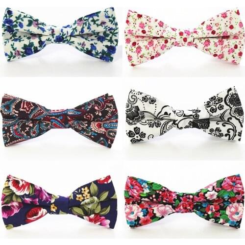 Ricnais Quality Floral Cotton Bow Tie For Men Fashion Printing Bowtie For Wedding Business British Style Cravat