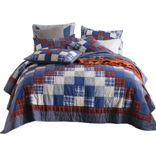 CHAUSUB Handmade Quilt Set 3PCS Patchwork Quilts For Bed 100% Cotton Quilted Bedspreads American Bed Cover King Size Coverlet