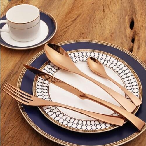 KAYA 18/8 Stainless Steel Rose Gold Cutlery restaurant Tableware Set Gold Knife Fork Spoon Set Dinnerware Table Cutlery 4PC/SET