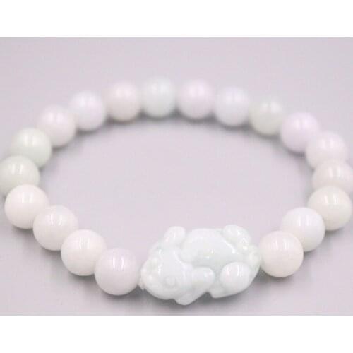 Genuine Real Natural Grade A Jade Jadeite 7.5mm Beads with Pixiu Bracelet For Women