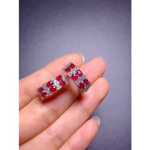 New natural pigeon blood ruby earrings 925 silver ladies ear buckles superb quality and luxurious atmosphere