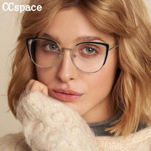 48284 Retro Cat Eye Metal Glasses Frame Anti-Blue Light for Men and Women Optical Fashion Computer Eyeglasses Flat Mirror