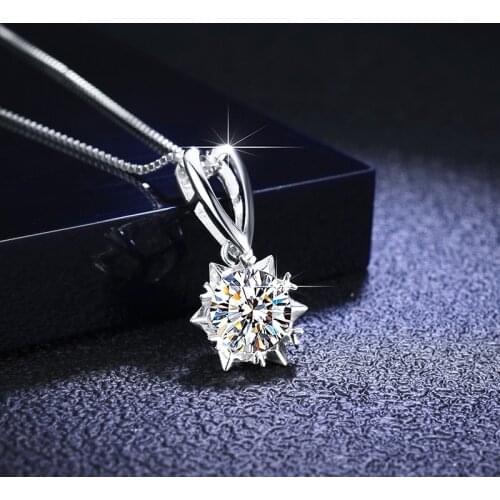 925 Sterling Silver Chain Heart Pendant Necklace Round D Color 1CT GRA Moissanite Diamond Necklace For Women Gift Fine Jewelry