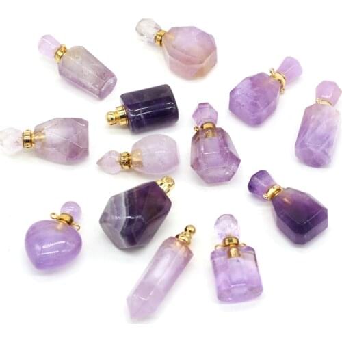 New High-Quality Pendants Natural Semi-Precious Stone Perfume Bottle Amethyst Pendant Charm for Jewelry Making DIY Necklace