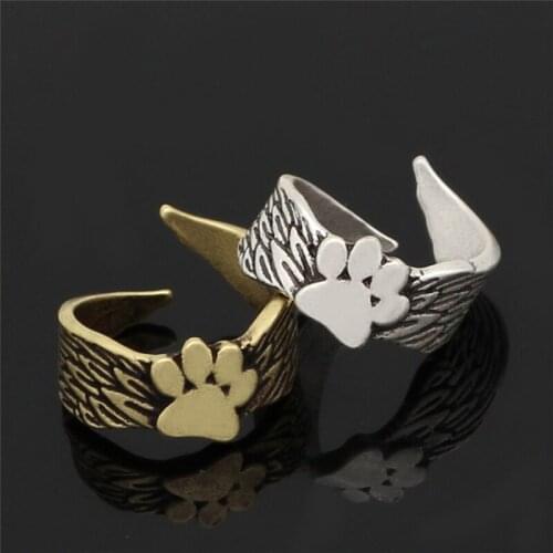 Adjustable Cute Animal Dog Cat Footprint Finger Ring Girls Fashion Paw Retro Rings Party Lucky Jewelry Vintage Valentines Gifts