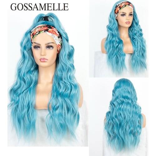 Scheherezade Body Wave Headband Synthetic Wigs For Women Glueless Wig With Headband Heat Resistant Fiber Cosplay Blue Long Wigs