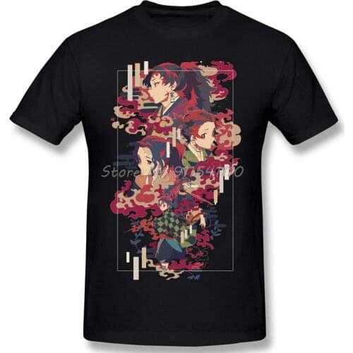Characters Cloth Print Oversize T-Shirt Demon Slayer Kimetsu No Yaiba Kamado Anime Homme For Men Fashion Streetwear