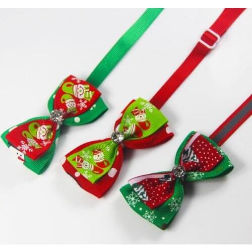 Dogs Bow Ties for Christmas Pet Bow Ties with Rhinestones Adjustable Tie Collars Neckties Decorations Ornaments