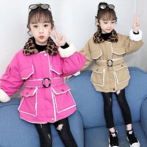 Girl autumn and winter plus velvet trench coat Girl fashion stitching warm jacket Girl cold warm jacket