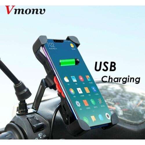 360 Rotation Motorcycle Cell Phone Handerbar Holder With USB Charger SmartPhone Rearview Stand Mount For iPhone 7 8 X Samsung