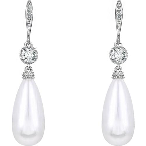 WEIMANJINGDIAN New Arrival Cubic Zirconia CZ Zircon Crystal and Shell Pearl Drop Earrings for Women Bridal or Bridesmaid