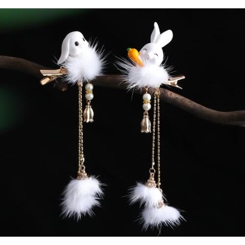 2 Pcs Cut Rabbits Carrot Hairgrips For Baby Girls Women With Tassel Hairball Pearls Hair Clips Lovely Fashion Hair Accessories