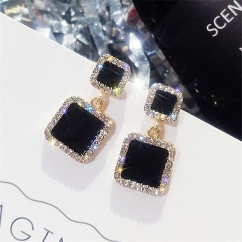 Vienkim Statement Earrings 2019 Black Square Geometric Earrings For Women Crystal Luxury Wedding Rhinestone Earring Gold Color