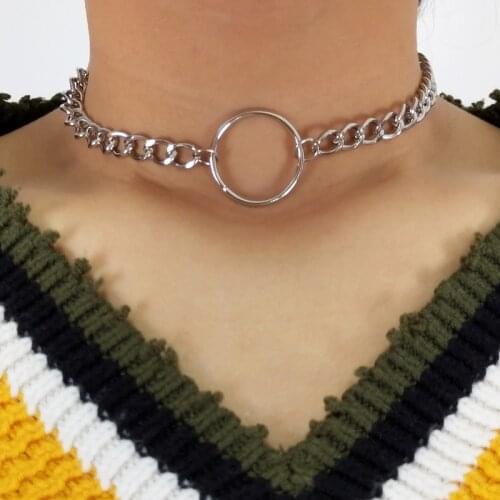 2019 Gothic Chain Choker Necklace Circle Rock Statement Necklace for Women Goth Jewelry Vintage Collier Femme Fashion Jewelry