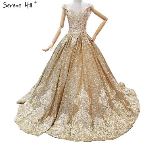 Gold V-Neck Vintage Lace Train Wedding Dresses Newest Beading Sequined Luxury Sexy High-end Wedding Gowns Real Photo