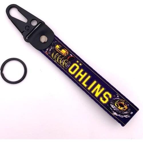 10pcsOHLINS Personality Cool Motorcycle Car Keychain Ring Fabric Printed Ribbon Metal Buckle Ring