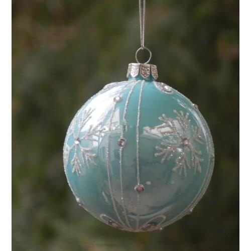 Diameter=8cm 12pcs/pack Light Blue Series Hand Painting Christmas Tree Pendant Glass Christmas Day Decoration Gift Party