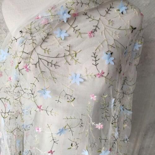 130*100cm skyblue Wedding bridal Dress Applique DIY Headdress scarf veil 3D Embroidered Lace Fabric Patch curtain table cover