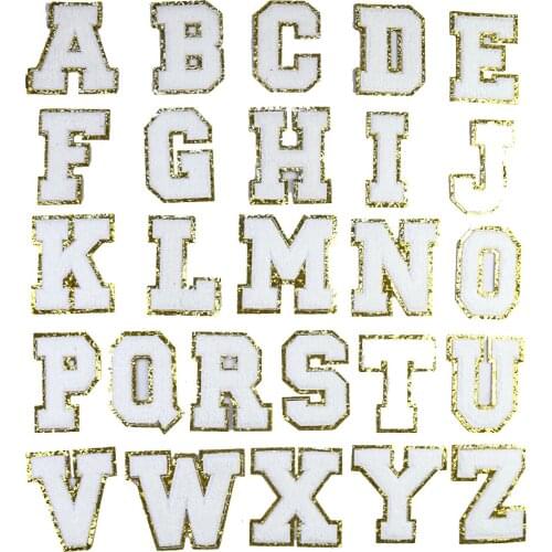2PC White English Letters A-Z Alphabet Towel Embroidered Patch T-shirt Bag Jacket Sew Accessory DIY Decor Applique Child Clothe