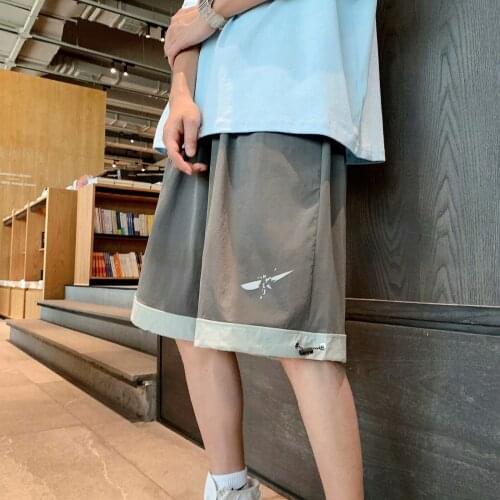 2021 summer thin ice silk shorts mens casual wear pants ins tide brand sports basketball loose five-point pants