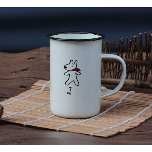450ml Vintage Enamel Water Mug Beer Coffee Tea Cup Thicken Crimping Mug Anti-fall Milk Fruit Juice Cup home restaurant Drinkware