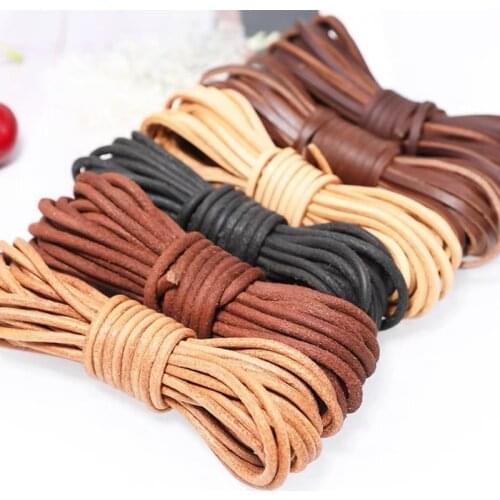 5 Meters Retro High Quality Genuine Leather Cord 3mm Round/Flat Strand Cow Leather Rope For Handmade DIY Accessories