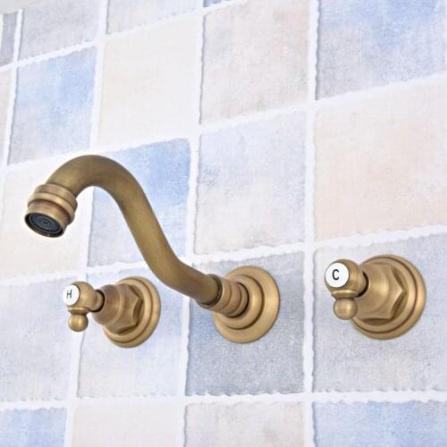 Antique Brass Double Handles Levers Widespread 3 Holes Wall Mounted Bathroom Tub Sink Basin Faucet Sink Mixer Tap msf528