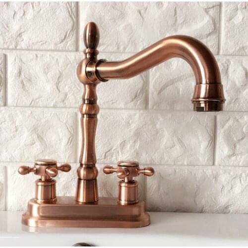Antique Red Copper Double Handle 2 Hole Bathroom Faucet Kitchen Swivel Faucet Hot And Cold Mixer Taps zrg050