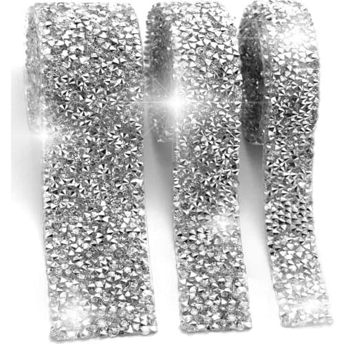 Bling Crystal Rhinestone Ribbon 5Yards Heat Adhesive Diamond Belt Wrap For Wedding Cakes Birthday Crafts Diy Decorations Silver