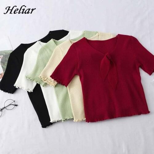 Heliar Women Bow Neck Cardigans Solid Loose Knitting Short Sleeve Sweater Preppy Campus Crochet Elegant Sweater Women Cardigans