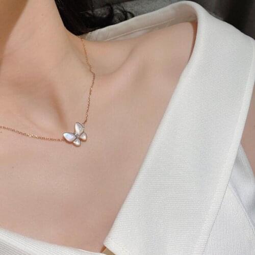 Dainty 925 Sterling Silver Shell Butterfly Necklace for Women Rose Gold Charms Clavicle Chain Necklaces Colar de Prata S-N696