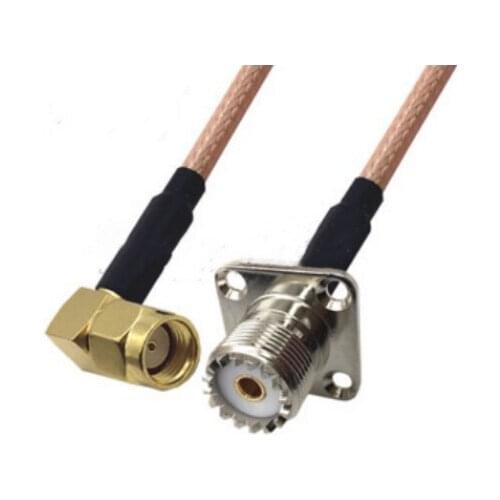 RG316 Cable RP-SMA Male Right Angle To UHF SO239 Female 4 Hole Flange Panel Mount Connector RF Coaxial Jumper Cable