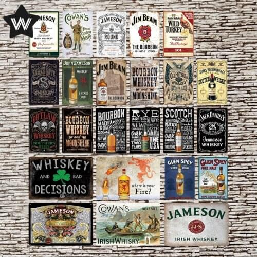 Classic Rum Cocktails Metal Poster Tin Sign Whiskey Vintage Wall Sticker Metal Sign Retro Style Tin Plate for Man Cave Bar Decor