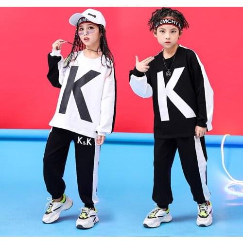 Children Boy Girl Long Sleeve Black White sets Hip Hop Hiphop Ds Jazz Dance Costumes Ballroom Clothes Outfit for Kids