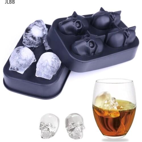 Creative 4-Cavity Silicone Skull Ice Cube Maker 3D Mold Halloween Skull Shaped Whisky Wine Form For Ice Tray Cream Baking Model