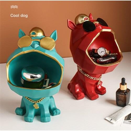 Cool Dog Figurine Big Mouth Dog Storage Box Sundry Storage Decor Modern Home Decoration Ornamental Resin Art Sculpture Figurines