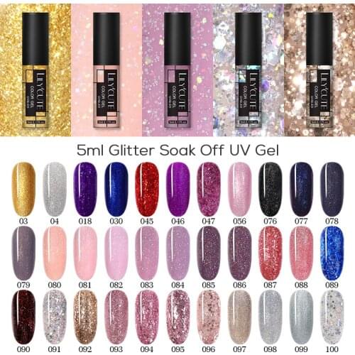 LILYCUTE 5ml Glitter Color Gel Nail Polish Glitter Sequin Varnish Semi Permanent Base Top Coat Soak Off UV Led Gel For Nail Art
