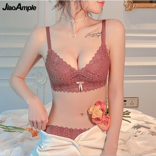 Latex Breast Bra Women Sexy Push Up Lace Bow Underwear Set Ladies Breathable Underwire Lingerie Brassiere Girls Underpants Suit