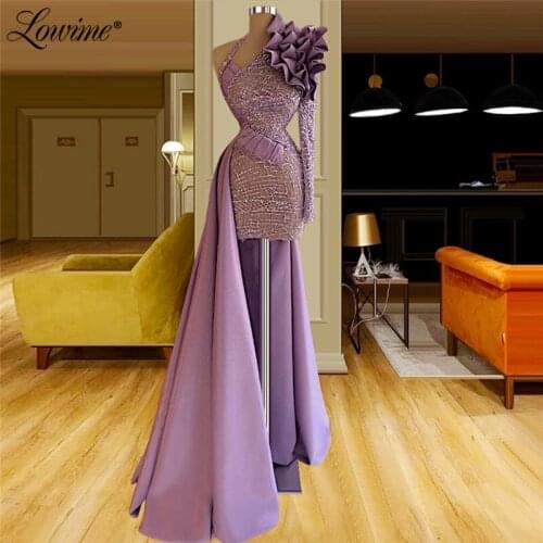 Lowime High Low Purple Beads Party Dress One Shoulder Cocktail Dresses 2021 Formal Party Wear Gowns Evening Dresses Custom Made