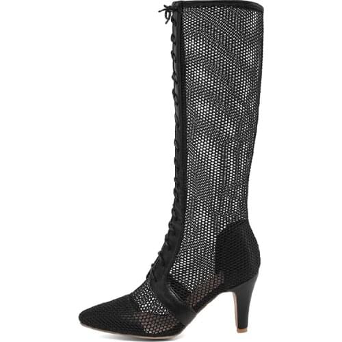 Fashion Womens High Boots New Sexy Cut-outs Mesh Summer Boots For Women Knee High Boots Women Shoes 2021 Large Size 48