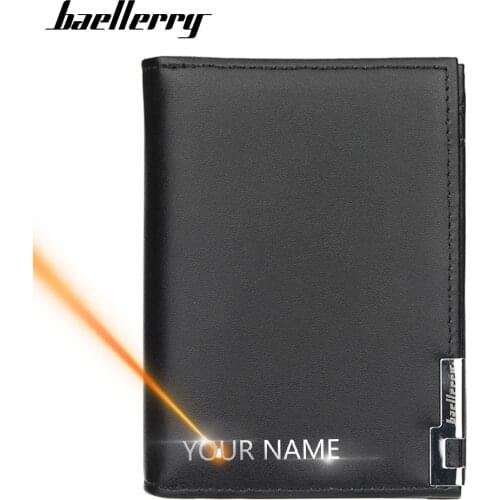 2020 Men Wallets Name Engraving Short Desigh Business Zipper Card Holder Men Purse Solid Coin Pocket High Quality Male Purse