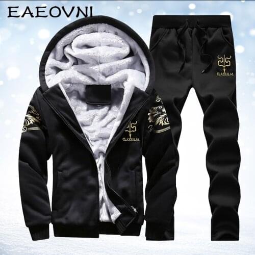 EAEOVNI Mens Winter Tracksuit Set Hooded Jacket and Pant Outfits Warm Casual 2 Piece Set Hoodie Print Fleece Lined Fashion Sets