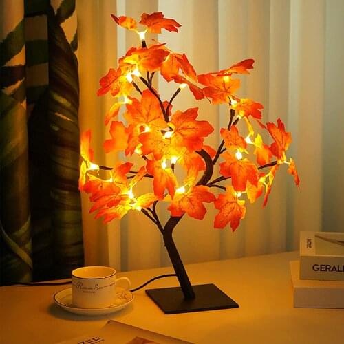 USB Table Lamp Rose Flower Tree Lights Fairy Maple Leaf Night Light For Home Party Xmas Christmas Wedding Bedroom Decoration