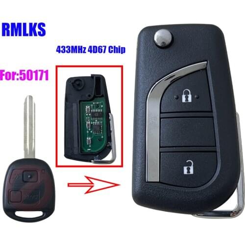 For Toyota Prado 120 RAV4 Kluger FCC ID: 50171 60081 60030 2 Button Upgraded Flip Remote Key Fob 433 MHz 304.2 Mhz 4C 4D67 Chip