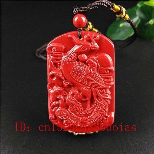 Chinese Natural Red Organic Cinnabar Stone Phoenix Pendant Necklace Fashion Charm Jewellery Lucky Amulet Gifts for Women Men