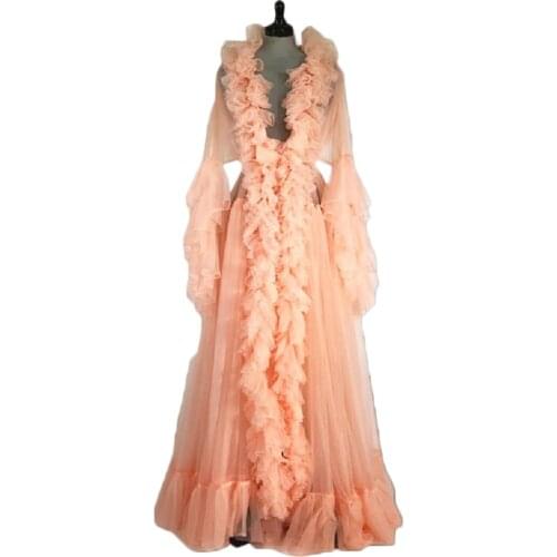 Sexy Elegant Women Nightrobes Long Sleeve Pajamas Photo Shoot Dress Tiered Ruffles Party Evening Nightgowns Bathrobes