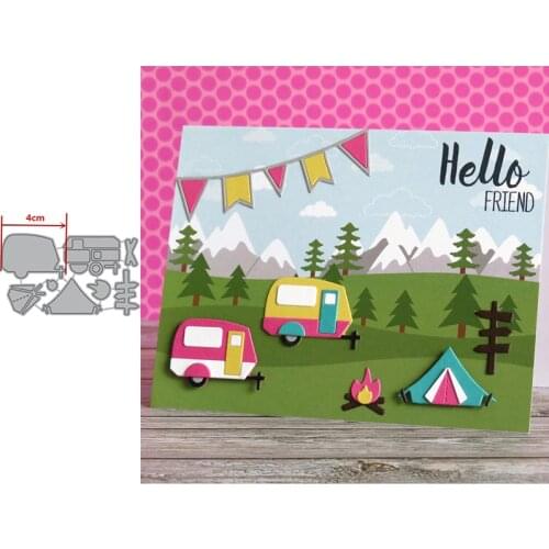 Popular Cheap Camping Set Dining Car Indicator Torch Tent Metal Cutting Dies Scrapbooking Album Paper DIY Cards Crafts New 2019