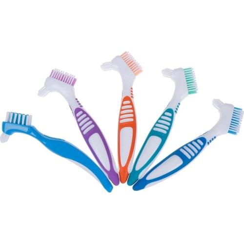 Denture Cleaning Brush Multi-Layered Bristles False Teeth Brush Oral Care Tool Bristles & Ergonomic Rubber Handle